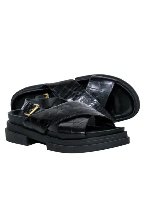 Ash - Black Leather Reptile Embossed Platform Sandals Sz 9