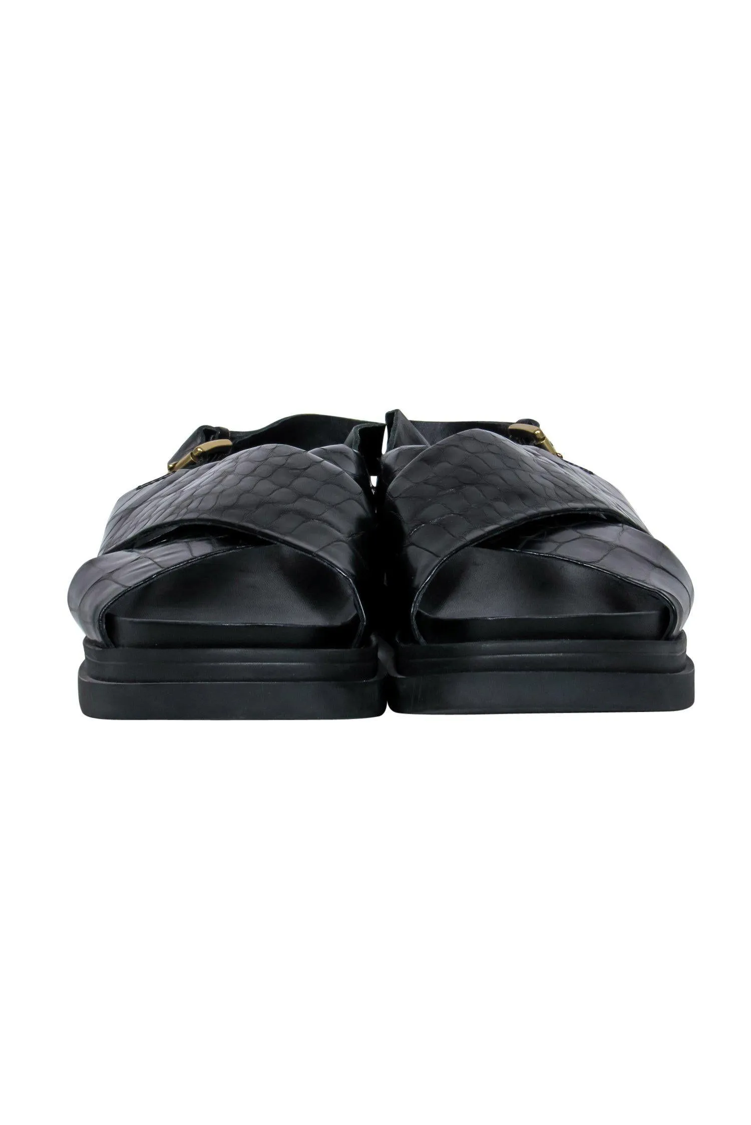 Ash - Black Leather Reptile Embossed Platform Sandals Sz 9