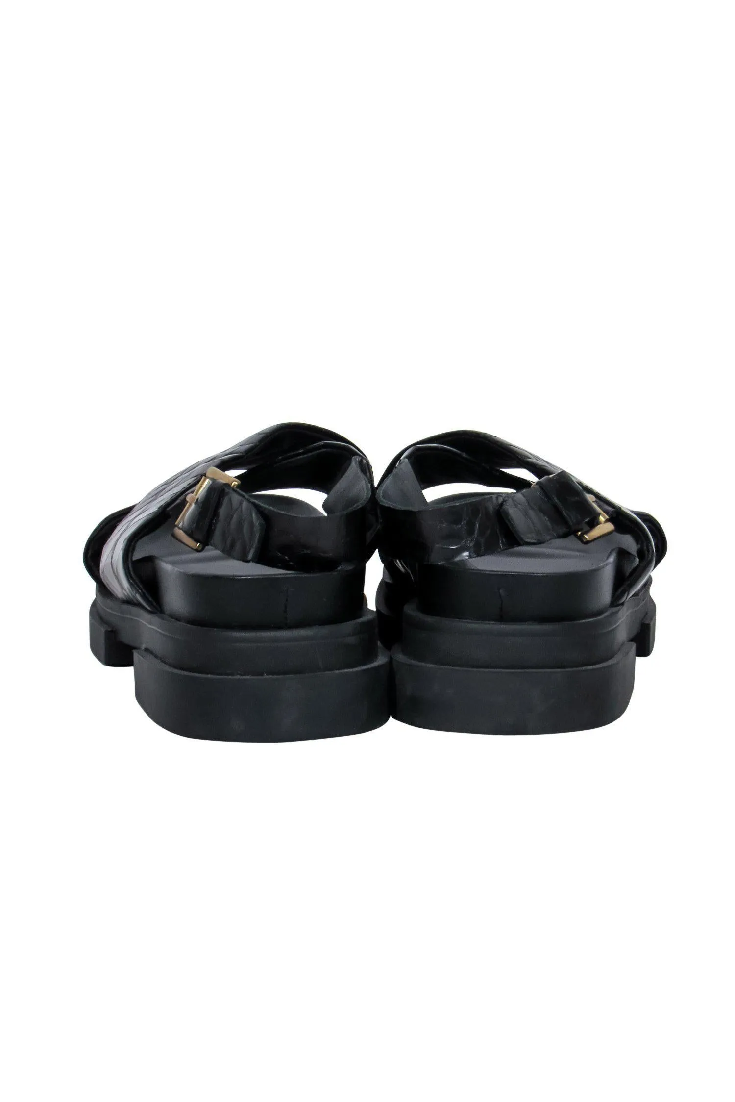 Ash - Black Leather Reptile Embossed Platform Sandals Sz 9