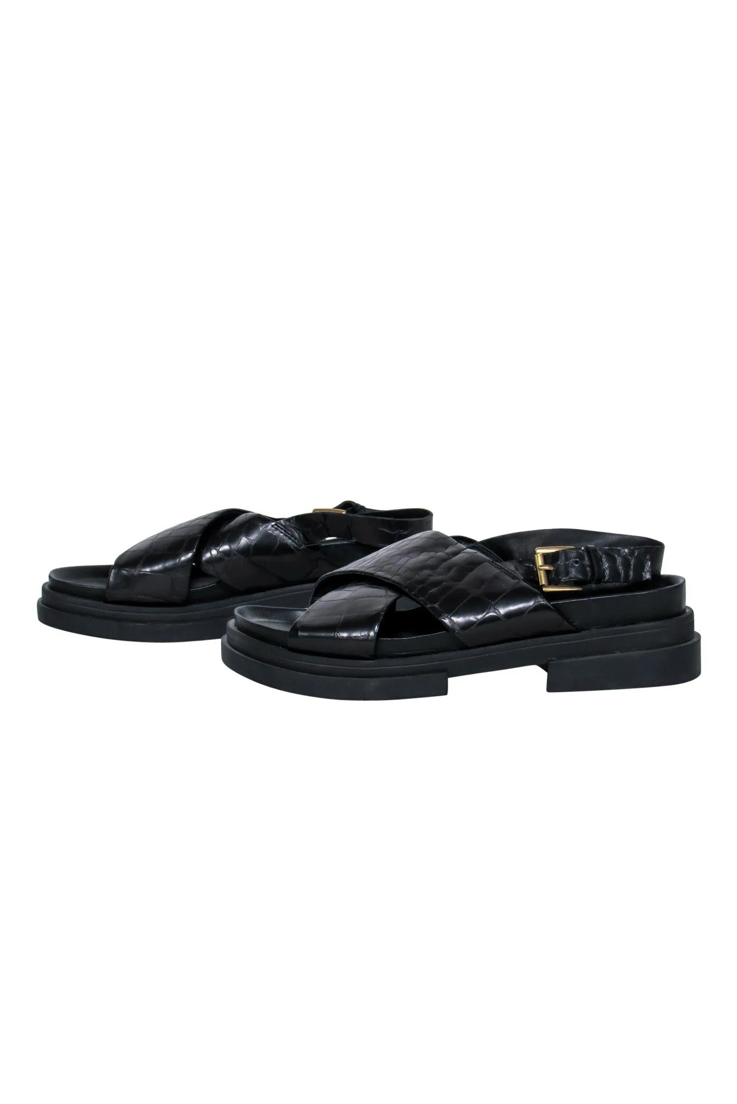 Ash - Black Leather Reptile Embossed Platform Sandals Sz 9