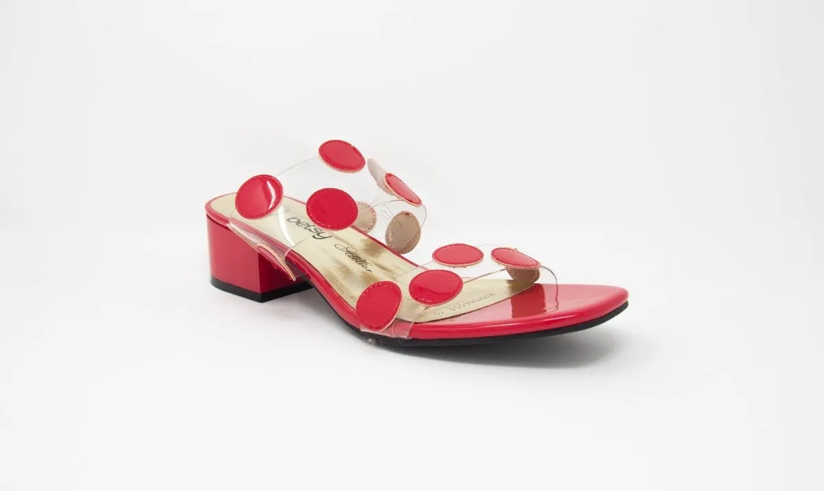 Betsy Red Perspex Faux Leather Disc Sandals