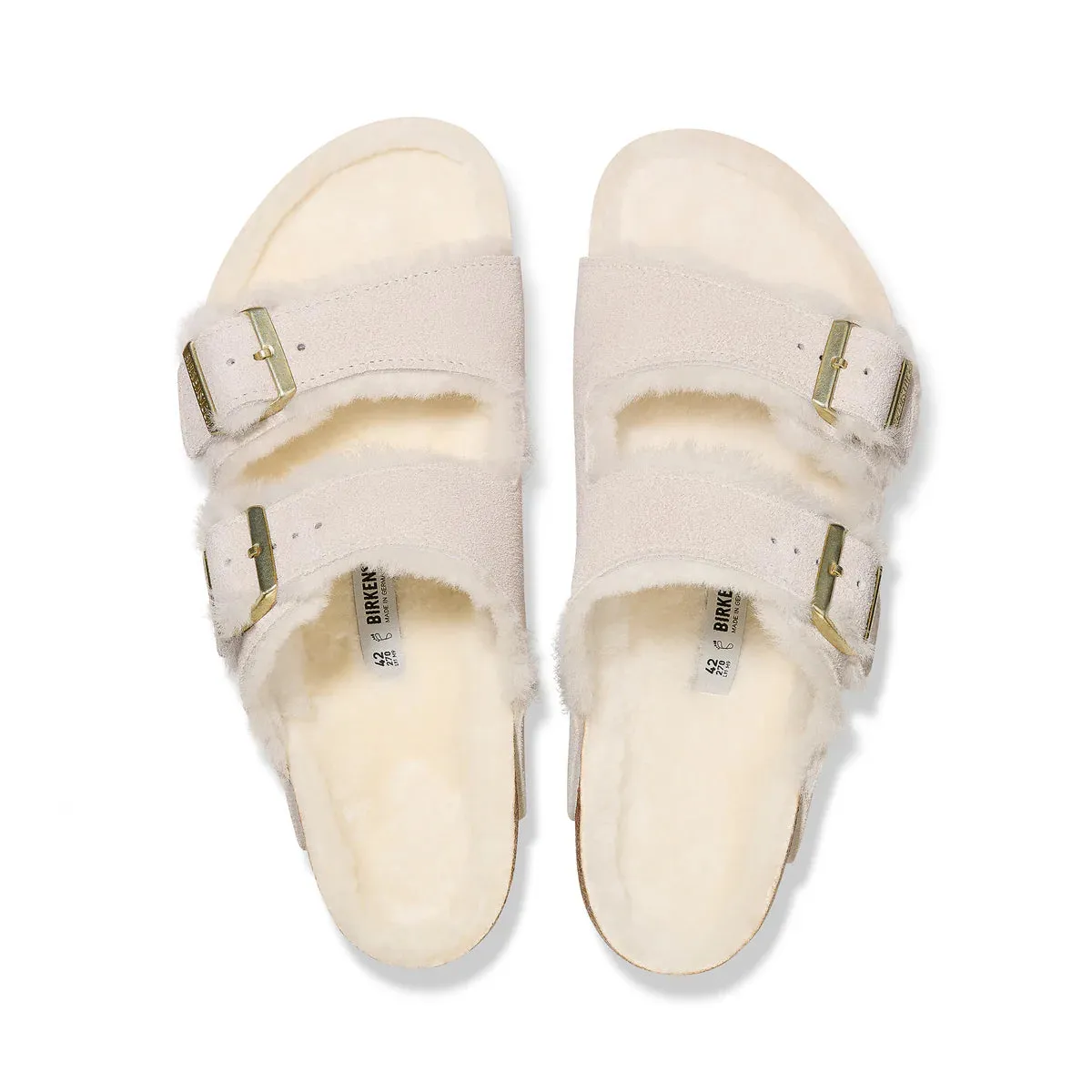 Birkenstock Arizona Shearling in Antique White Suede (Narrow)
