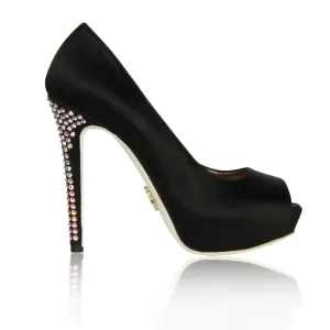 Black Krista-Lawren Satin Platform Pumps