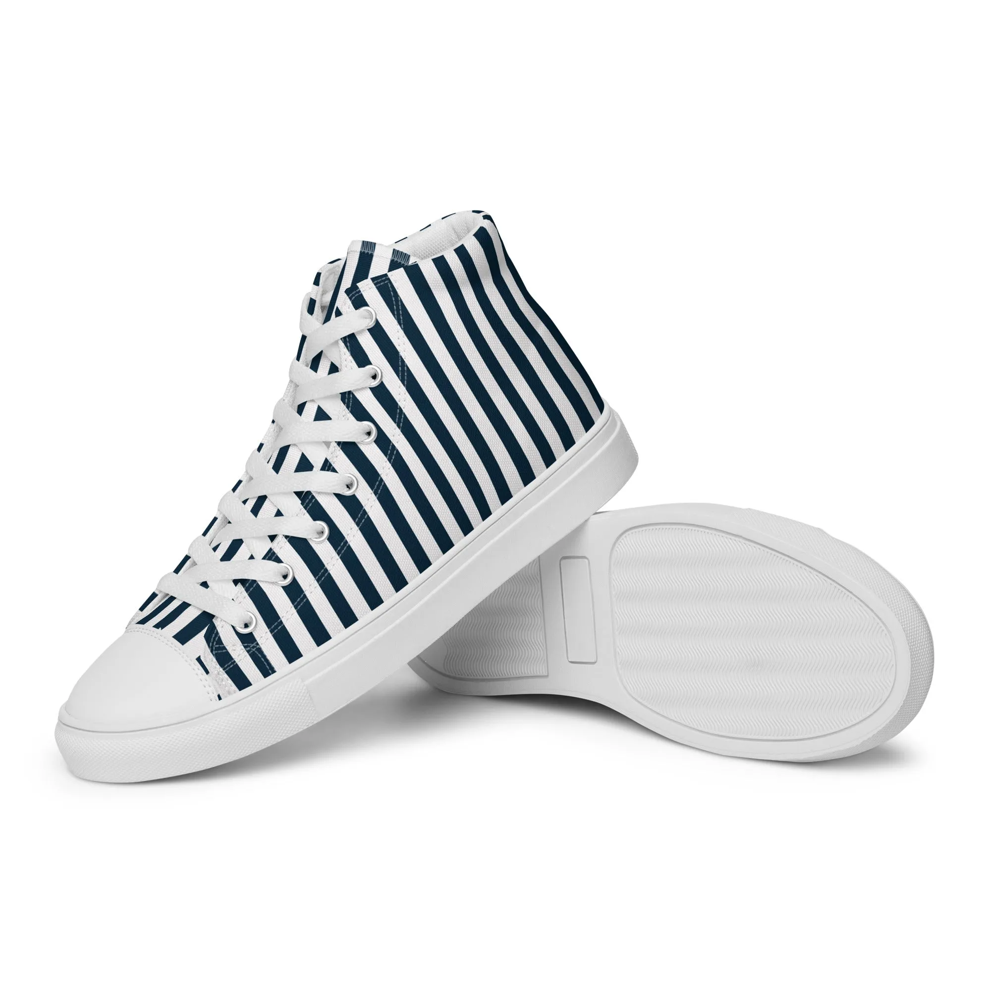 Blue and White Striped Women’s high top canvas shoes
