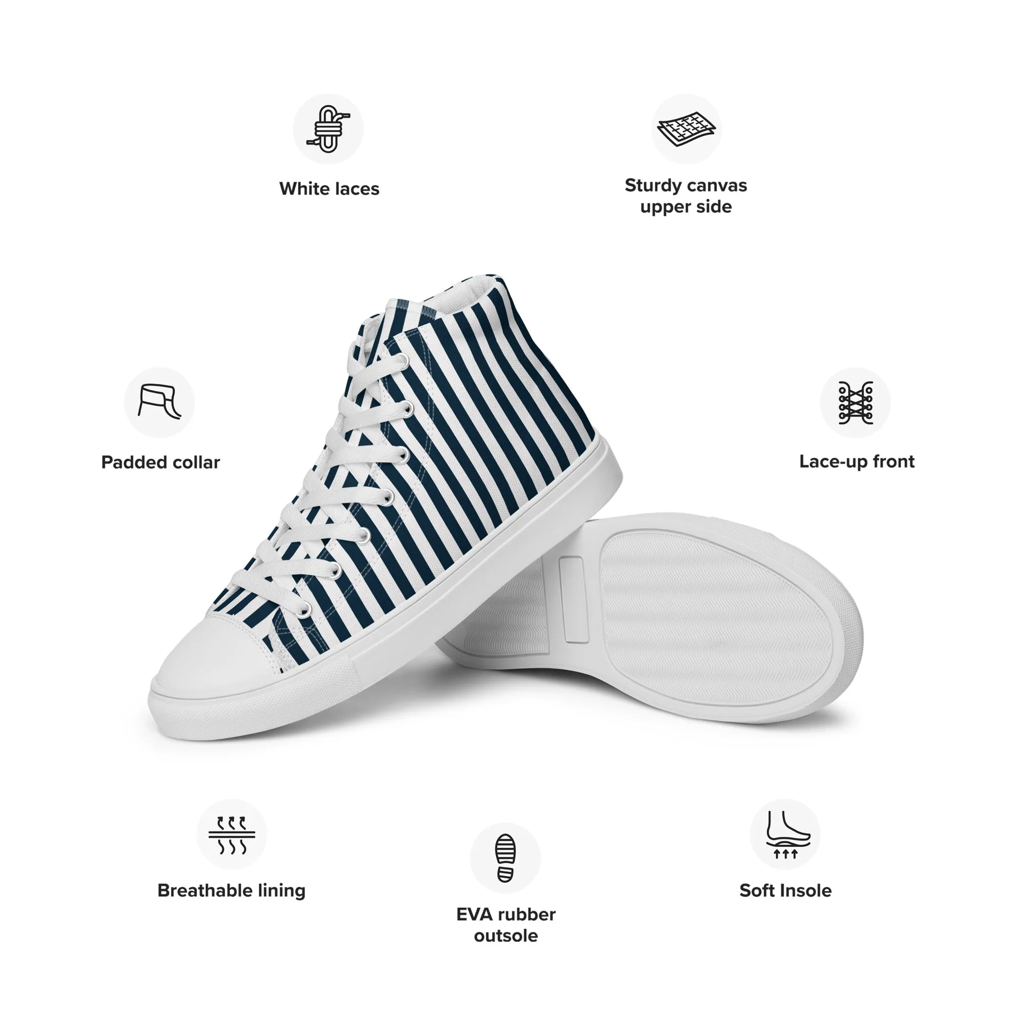 Blue and White Striped Women’s high top canvas shoes