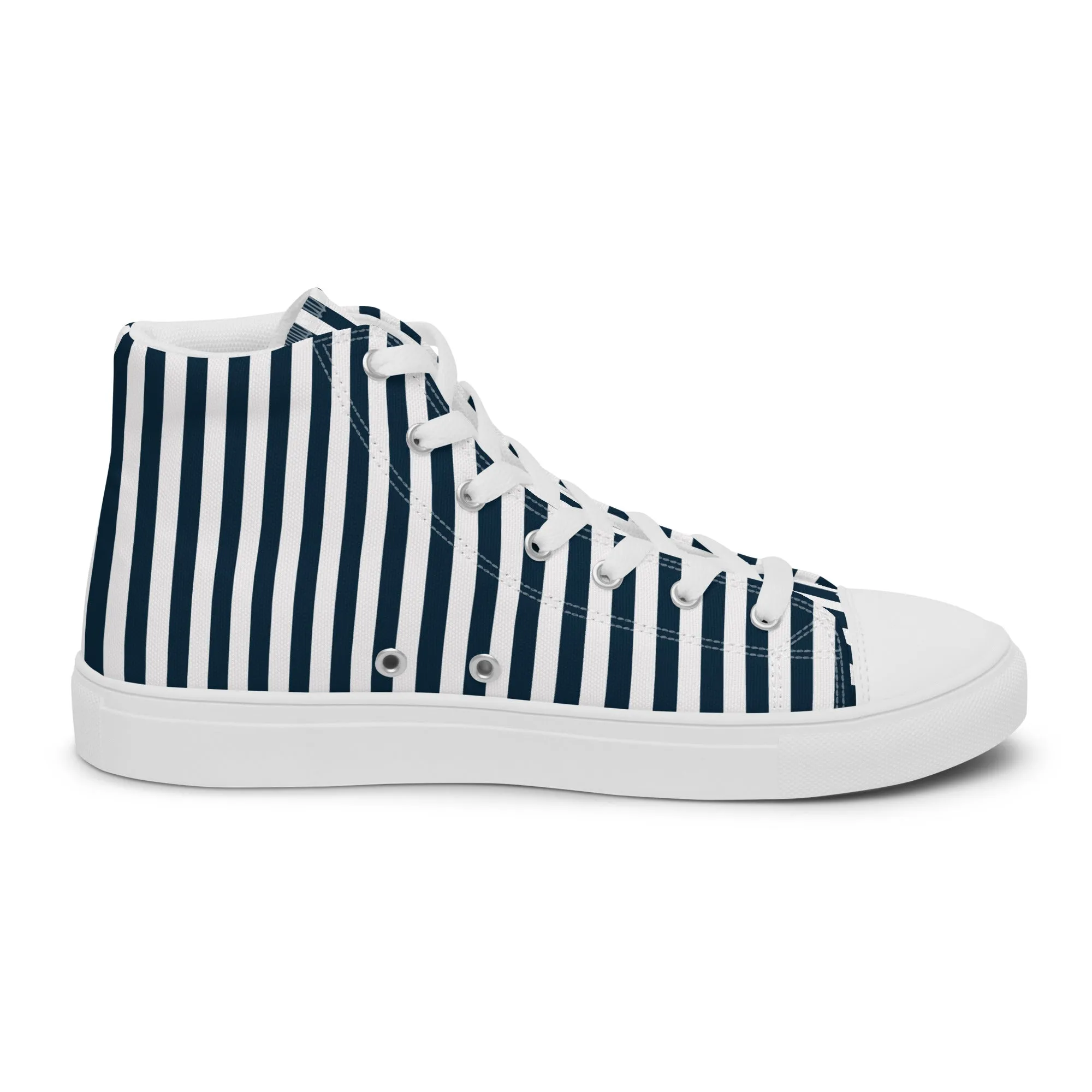 Blue and White Striped Women’s high top canvas shoes