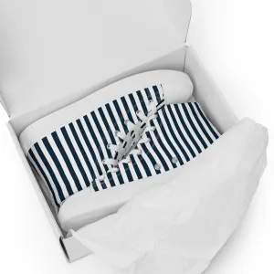 Blue and White Striped Women’s high top canvas shoes