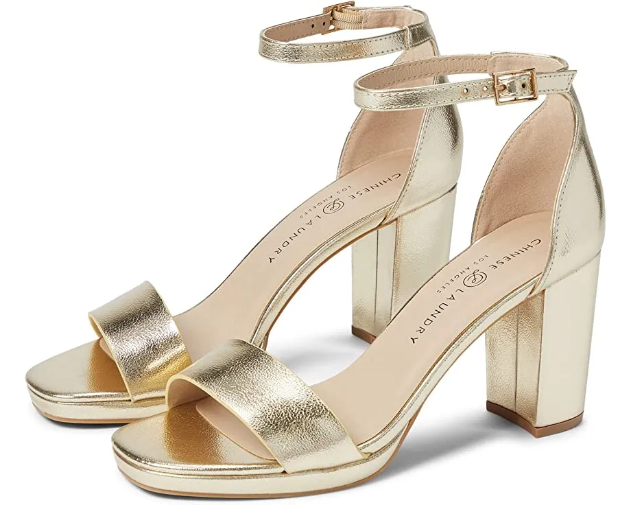 Chinese Laundry - Teri - Vegan Leather Dress Chunky Heels - Gold
