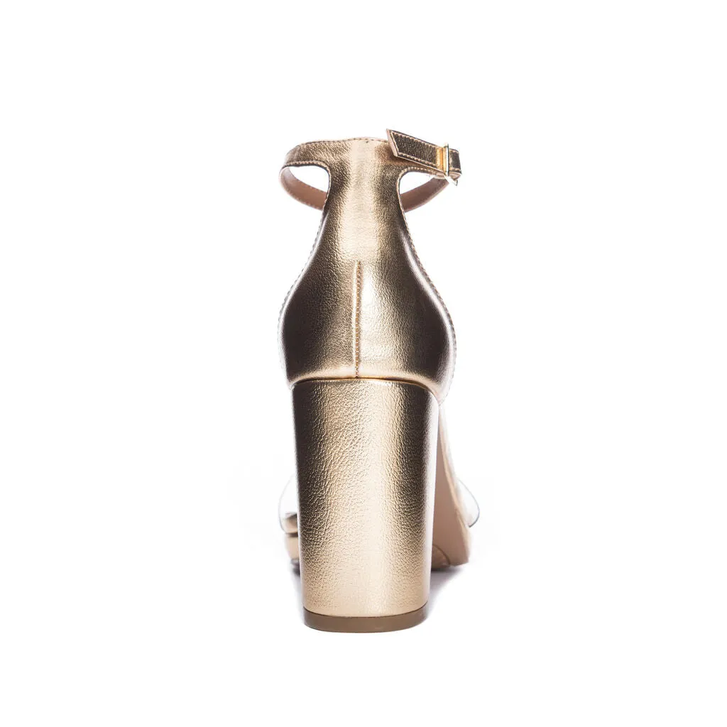 Chinese Laundry - Teri - Vegan Leather Dress Chunky Heels - Gold