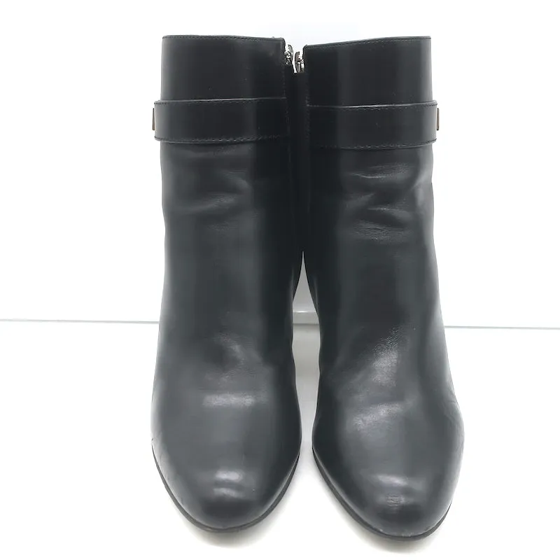 Christian Dior Blason Buckle Ankle Boots Black Leather Size 37 High Heel Booties
