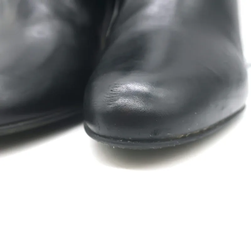 Christian Dior Blason Buckle Ankle Boots Black Leather Size 37 High Heel Booties