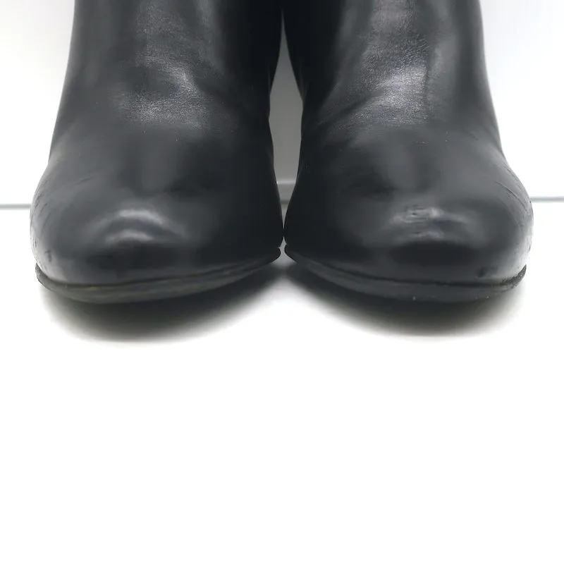 Christian Dior Blason Buckle Ankle Boots Black Leather Size 37 High Heel Booties