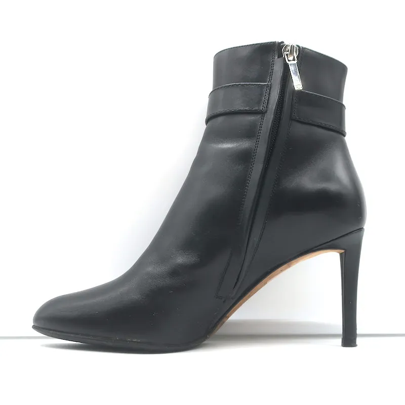 Christian Dior Blason Buckle Ankle Boots Black Leather Size 37 High Heel Booties