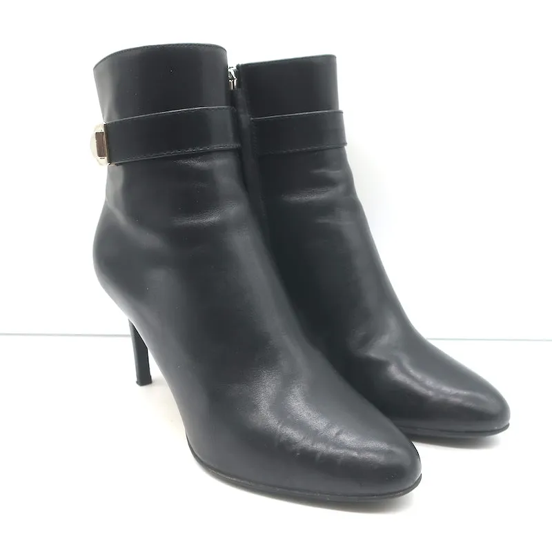 Christian Dior Blason Buckle Ankle Boots Black Leather Size 37 High Heel Booties