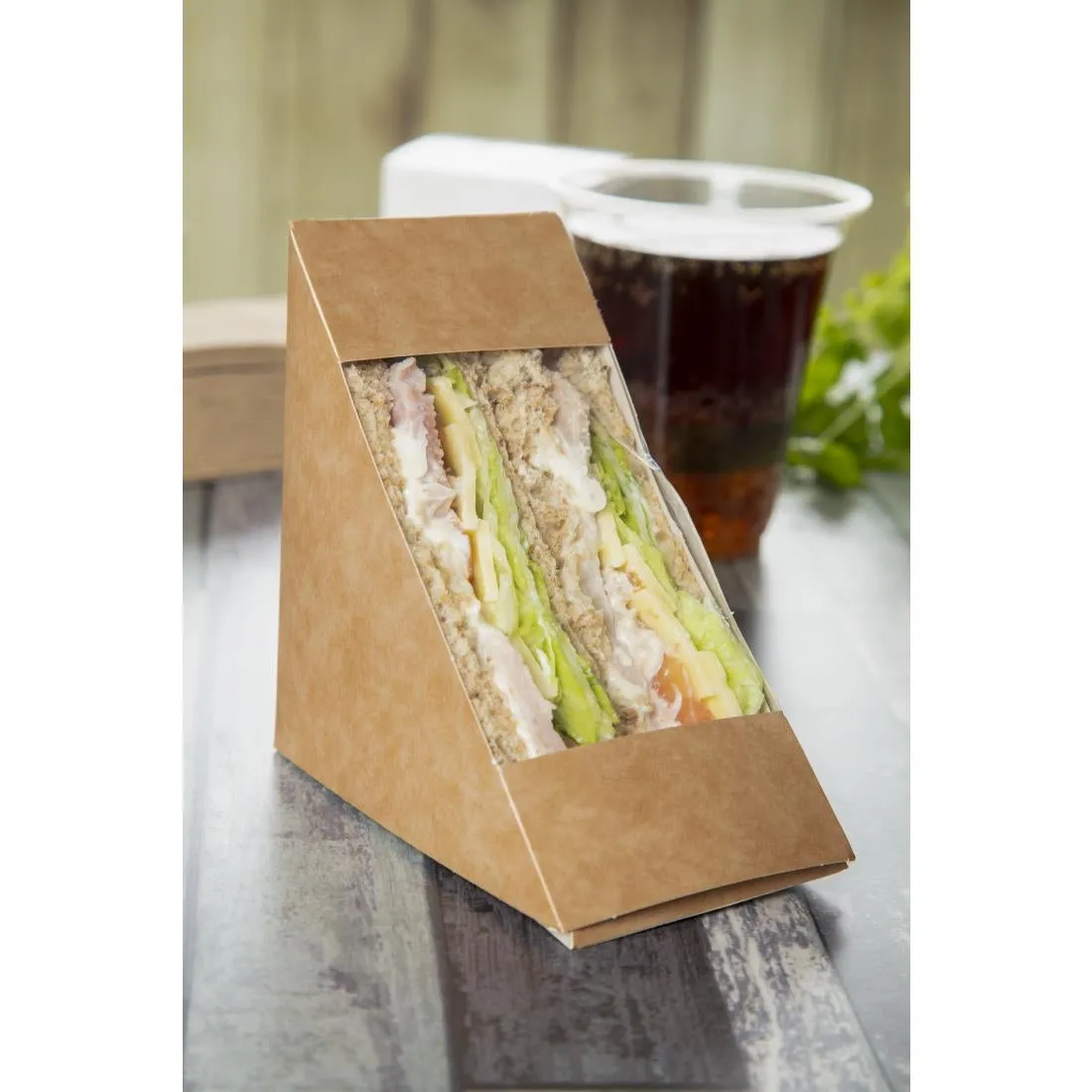 Colpac Recyclable Kraft Front-Loading Sandwich Wedges With PLA Window (Pack of 500) - DF605