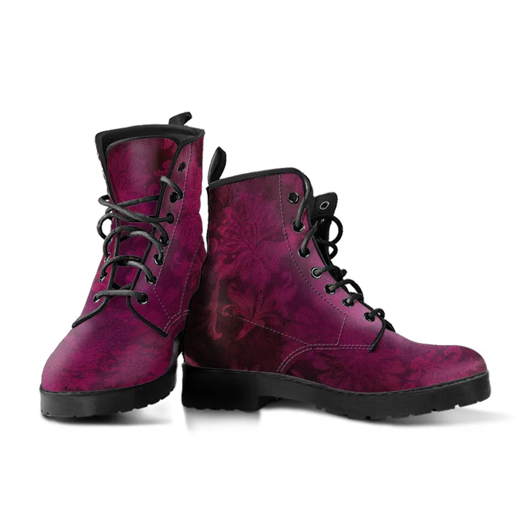 Combat Boots - Grunge Red #101 | Unisex Adult Shoes, Vegan Leather Handmade Lace Up Boots, Custom Shoes Boho, Vintage Style, Gift Idea