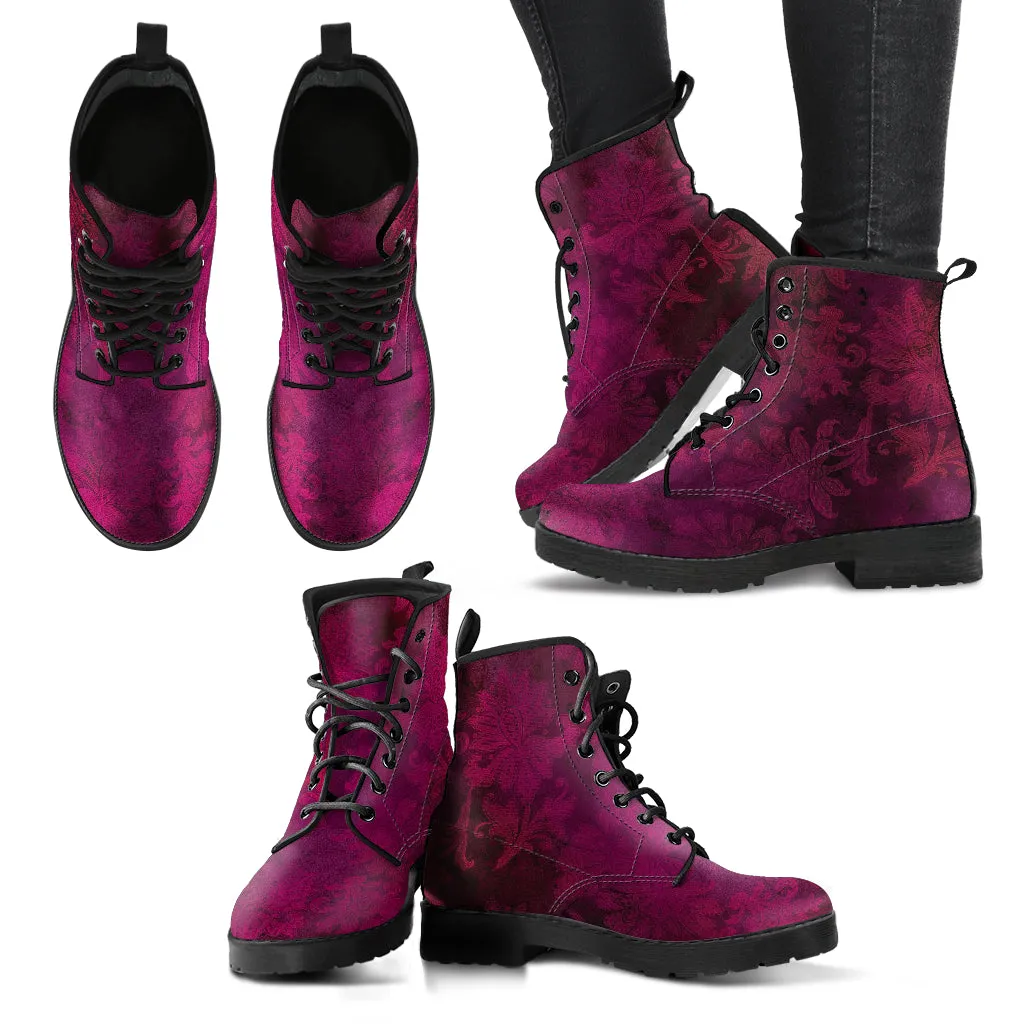 Combat Boots - Grunge Red #101 | Unisex Adult Shoes, Vegan Leather Handmade Lace Up Boots, Custom Shoes Boho, Vintage Style, Gift Idea
