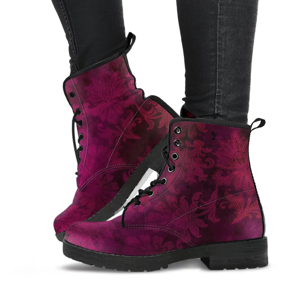 Combat Boots - Grunge Red #101 | Unisex Adult Shoes, Vegan Leather Handmade Lace Up Boots, Custom Shoes Boho, Vintage Style, Gift Idea