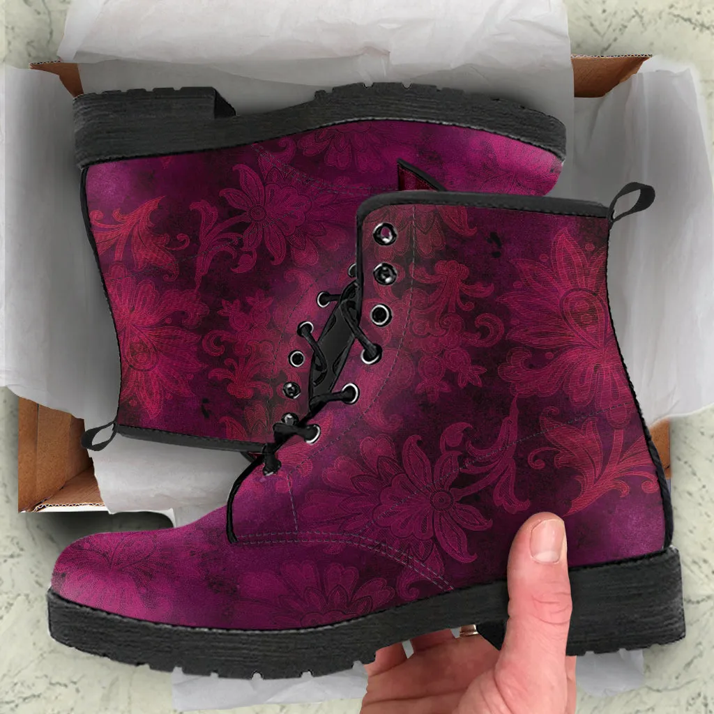 Combat Boots - Grunge Red #101 | Unisex Adult Shoes, Vegan Leather Handmade Lace Up Boots, Custom Shoes Boho, Vintage Style, Gift Idea