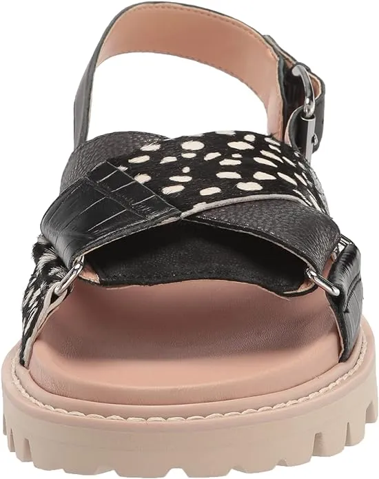 Dolce Vita Niles Black Multi Leather Ankle Strap Rounded Open Toe Flats Sandals