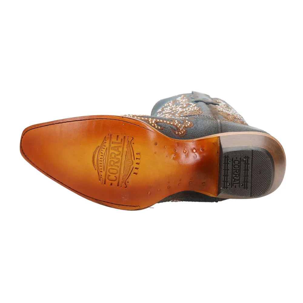 Embroidered Rhinestone Snip Toe Cowboy Boots