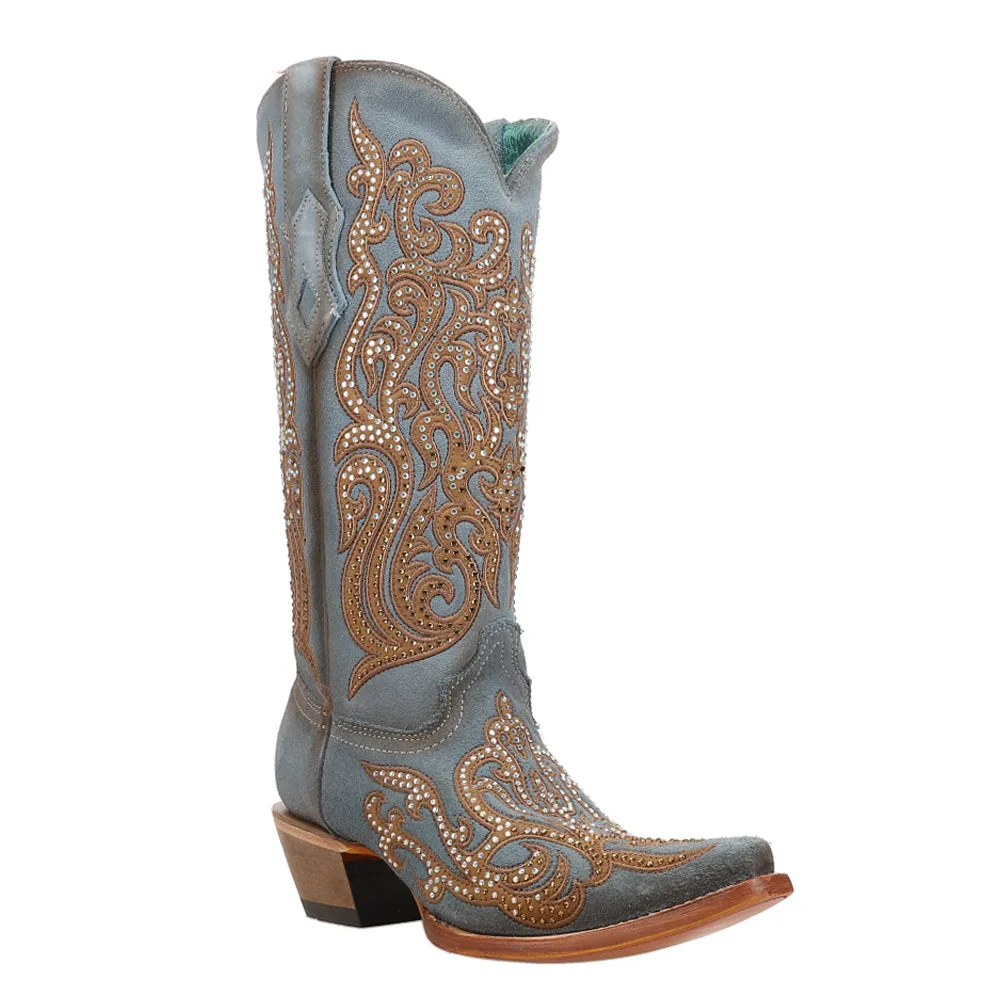 Embroidered Rhinestone Snip Toe Cowboy Boots