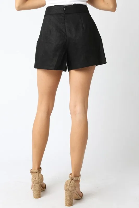 Emery High Waist Linen Shorts Black