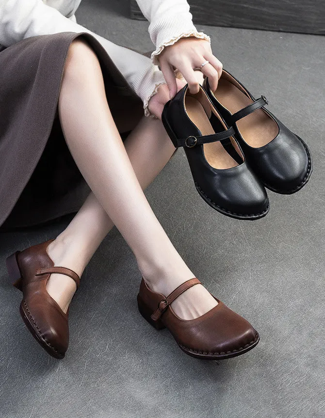 Handmade Ankle Strap Soft Leather Wide Toe Box Flats