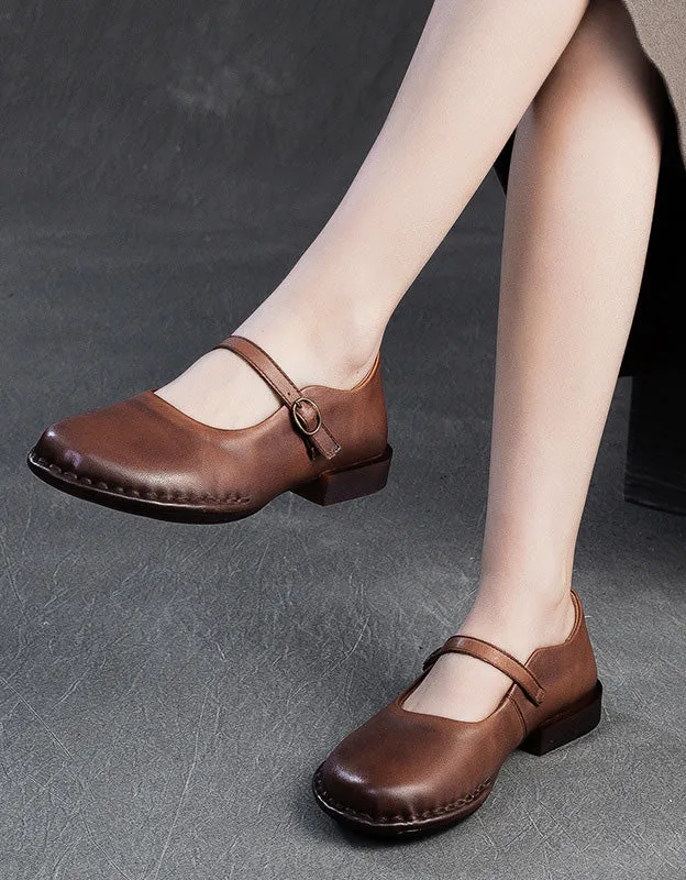Handmade Ankle Strap Soft Leather Wide Toe Box Flats