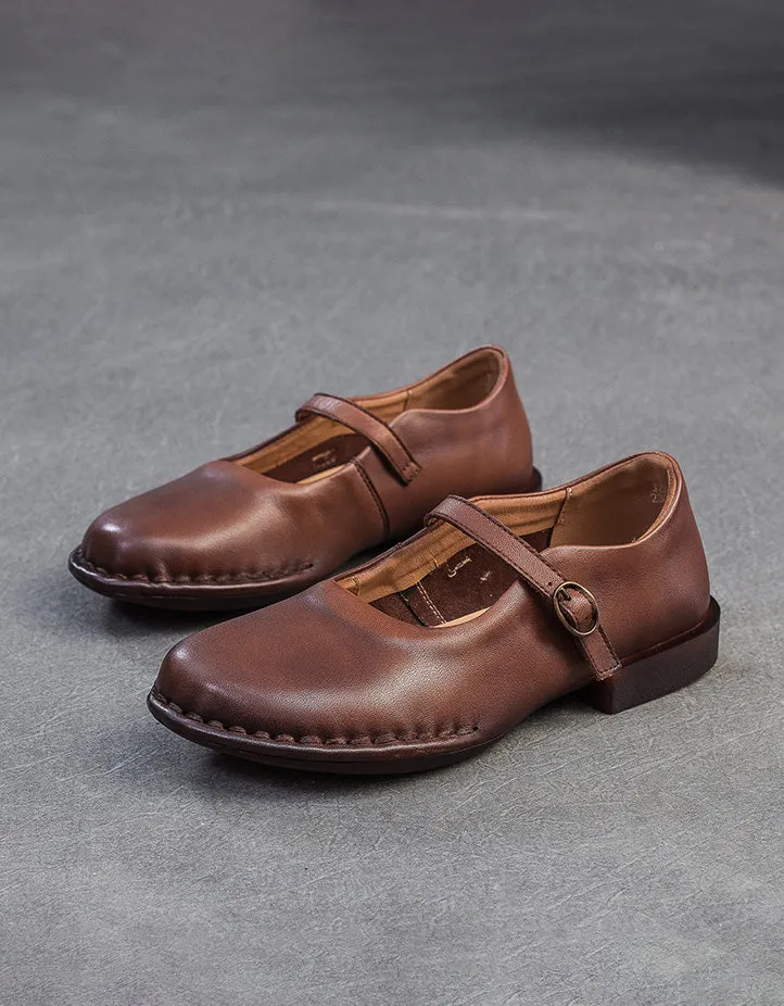 Handmade Ankle Strap Soft Leather Wide Toe Box Flats