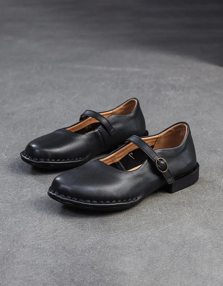 Handmade Ankle Strap Soft Leather Wide Toe Box Flats