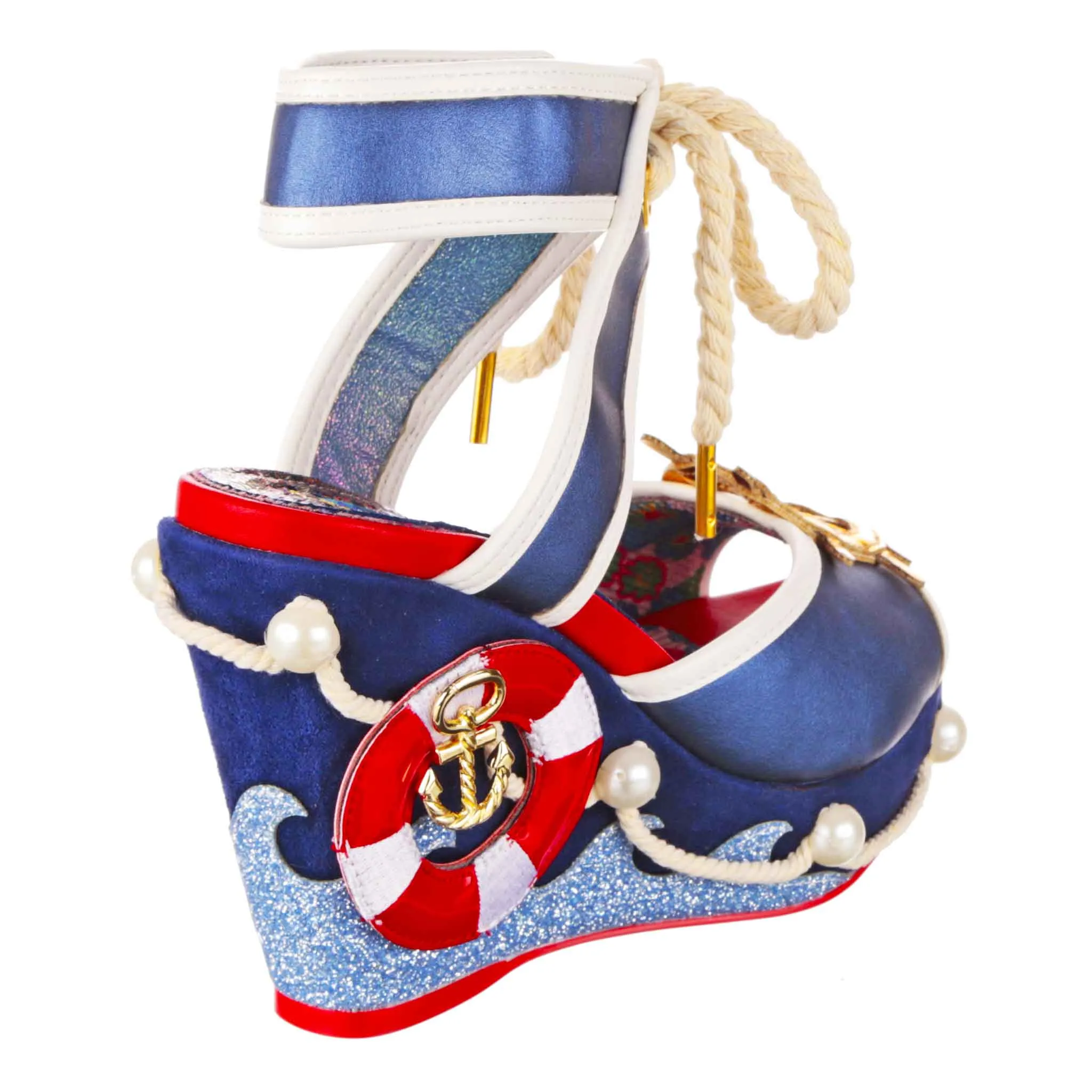 Irregular Choice Women's 4368 17 Gulls And Buoys Wedge Heel Shoes Blue