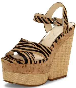 Jessica Simpson Jirie2 Zebra Print Cork Platform Open Toe Block Heel Sandals