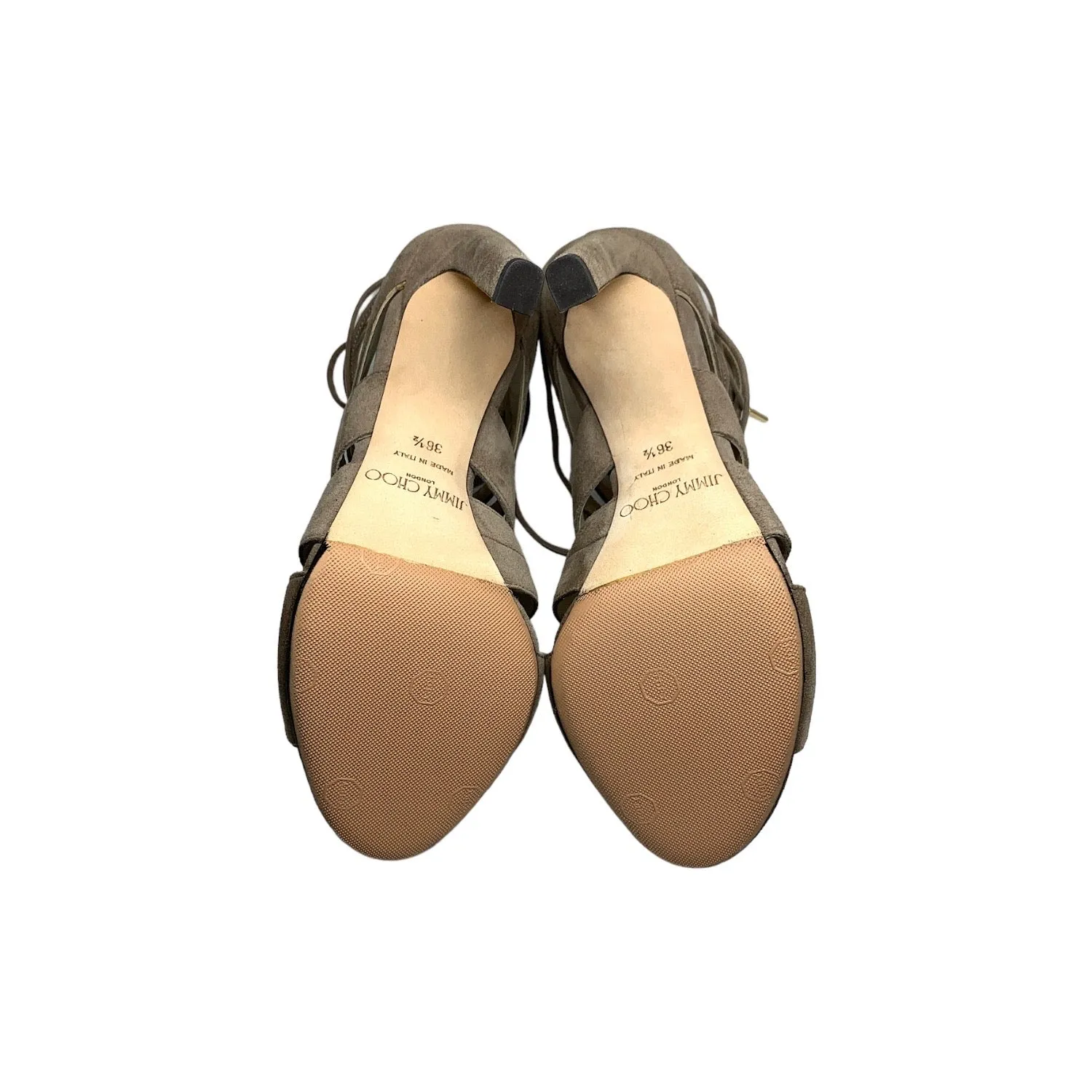 JIMMY CHOO Hitch 100 Light Mocha Suede Strappy Heels  - Sz. 36.5