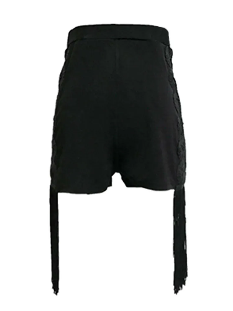 Latin Dance Double Lace Fringe High Waist Exercise Shorts