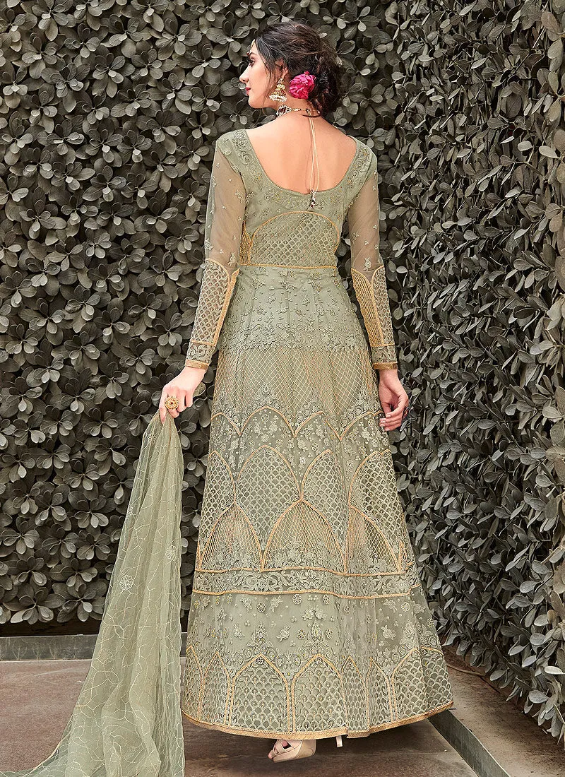 Light Green Zari Embellished Designer Anarkali Gown