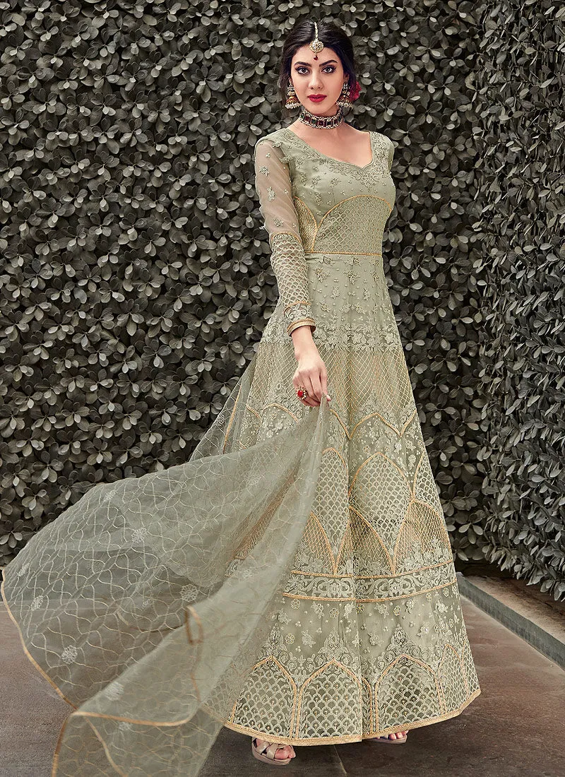 Light Green Zari Embellished Designer Anarkali Gown