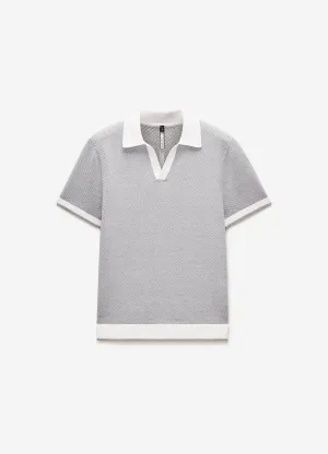Linen Cotton Twill Knit Polo Grey Marle