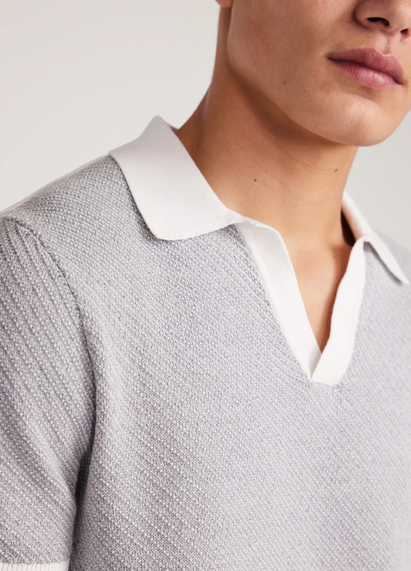 Linen Cotton Twill Knit Polo Grey Marle