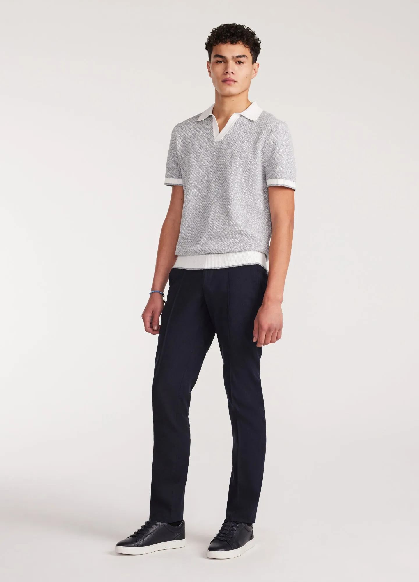 Linen Cotton Twill Knit Polo Grey Marle