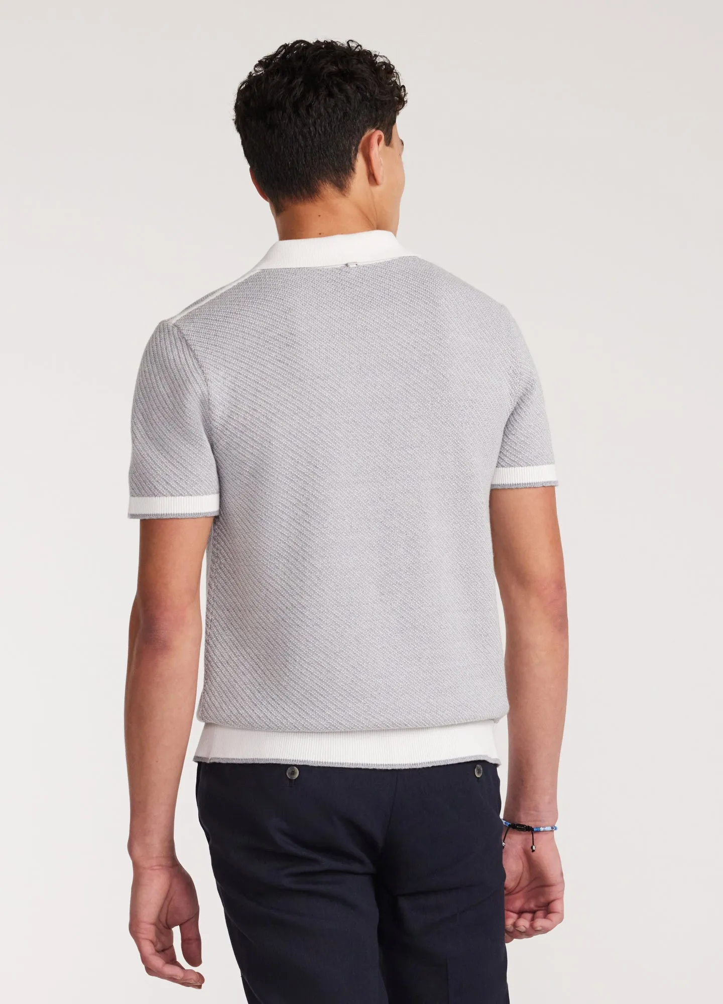 Linen Cotton Twill Knit Polo Grey Marle