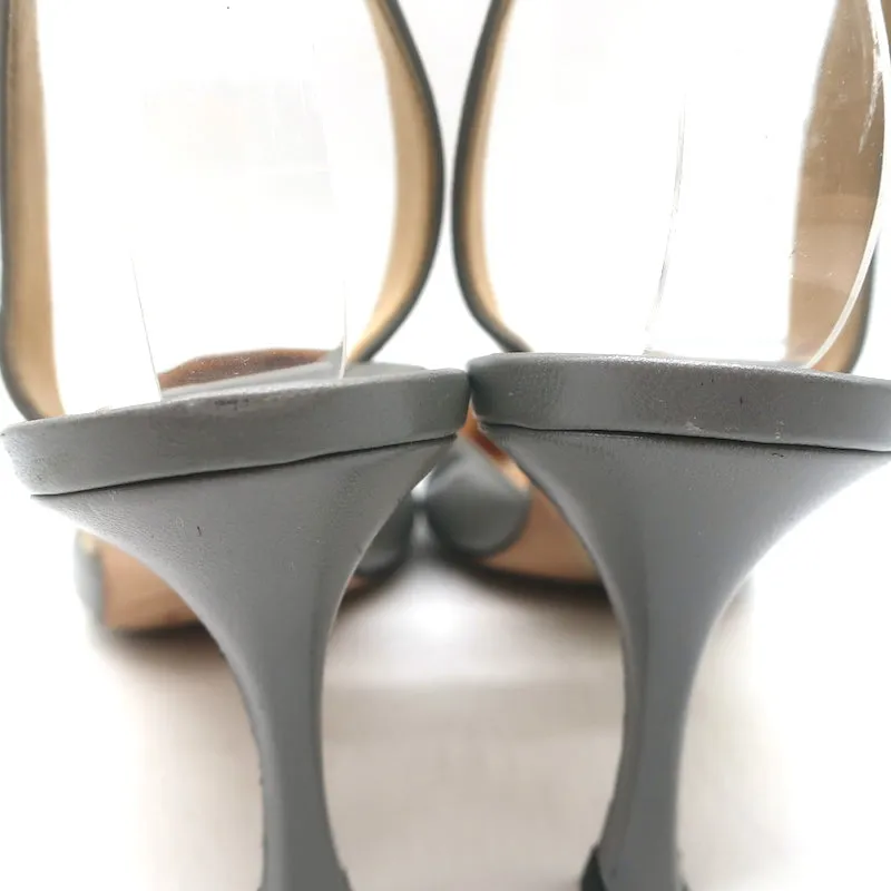 Manolo Blahnik Carolyne Slingback Pumps Gray Leather Size 37 Pointed Toe Heels