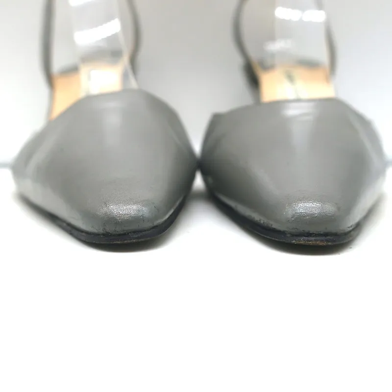Manolo Blahnik Carolyne Slingback Pumps Gray Leather Size 37 Pointed Toe Heels