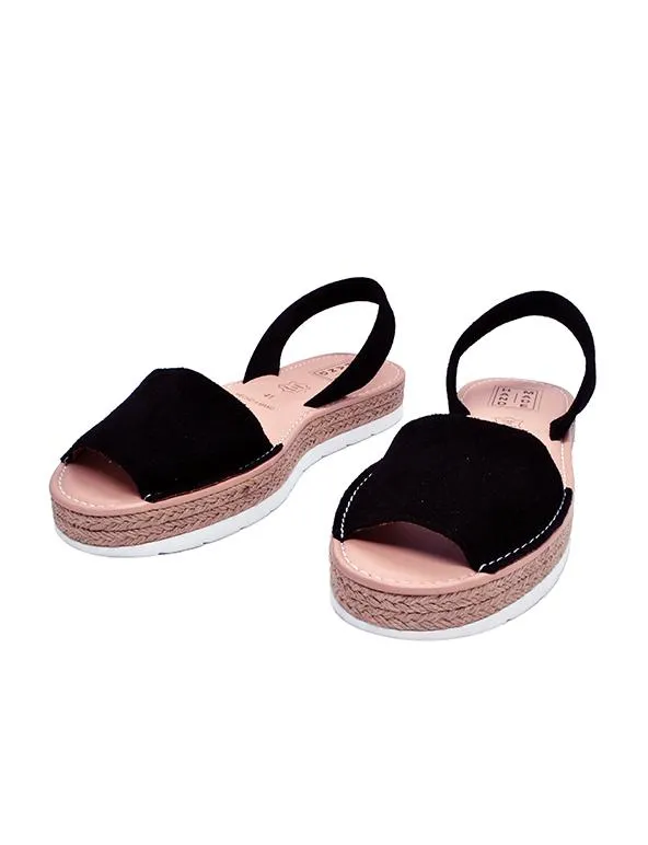 Menorquina Black Suede Platform