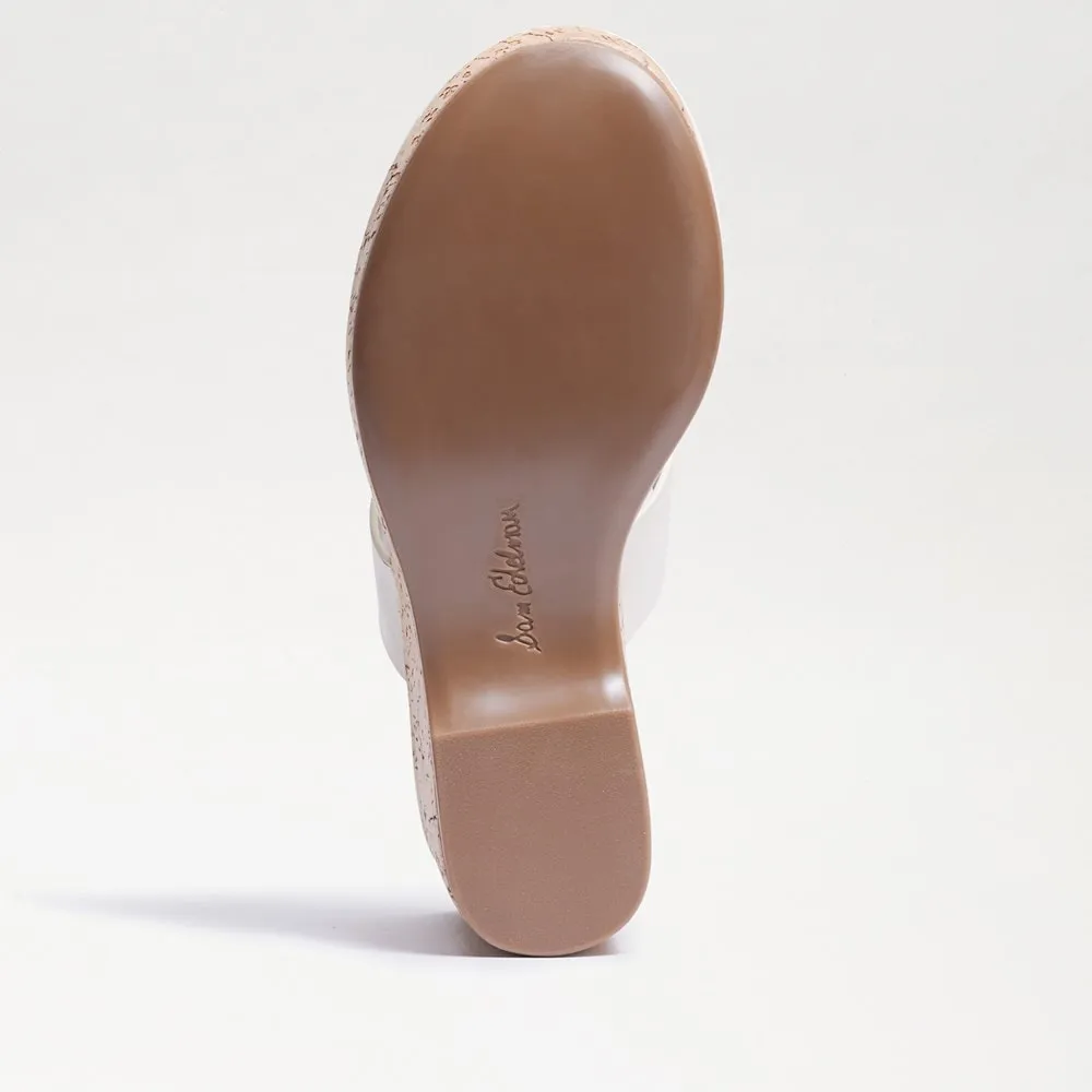 Sam Edelman Yardlie Ivory Leather Wedge  Strap Slip On Open Toe Heeled Sandals