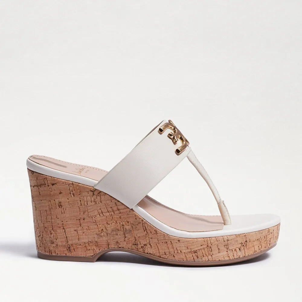 Sam Edelman Yardlie Ivory Leather Wedge  Strap Slip On Open Toe Heeled Sandals