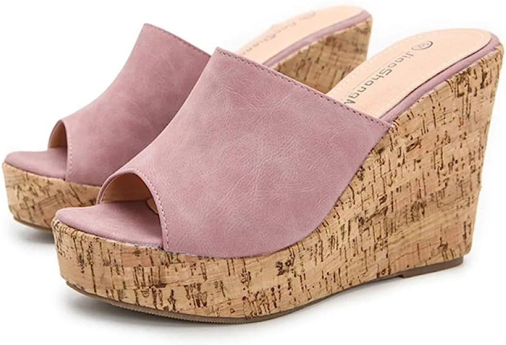 Soft Black Cork Style Platform Wedge Sandals