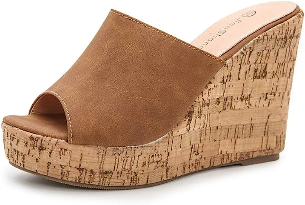 Soft Black Cork Style Platform Wedge Sandals