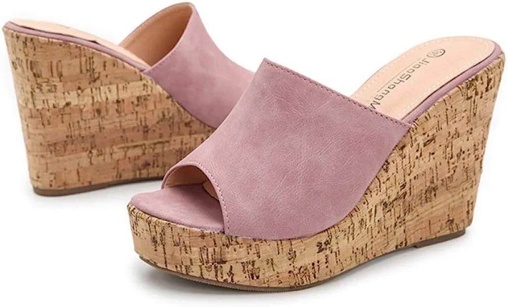 Soft Black Cork Style Platform Wedge Sandals