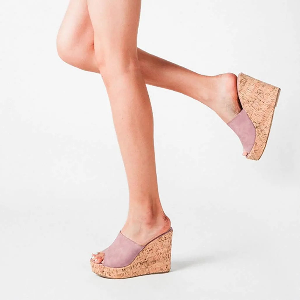 Soft Black Cork Style Platform Wedge Sandals